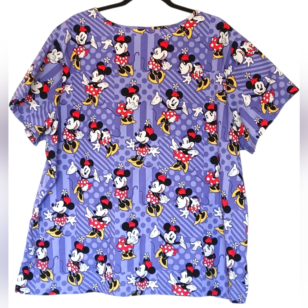 Disney Women's Minnie Mouse Purple Print Scrub Top- Size 3XL EUC - Picture 2 of 4